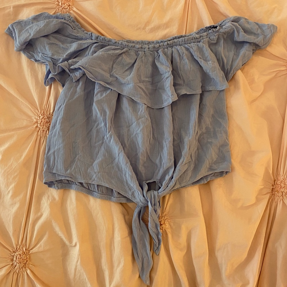 Blue off the shoulder crop top